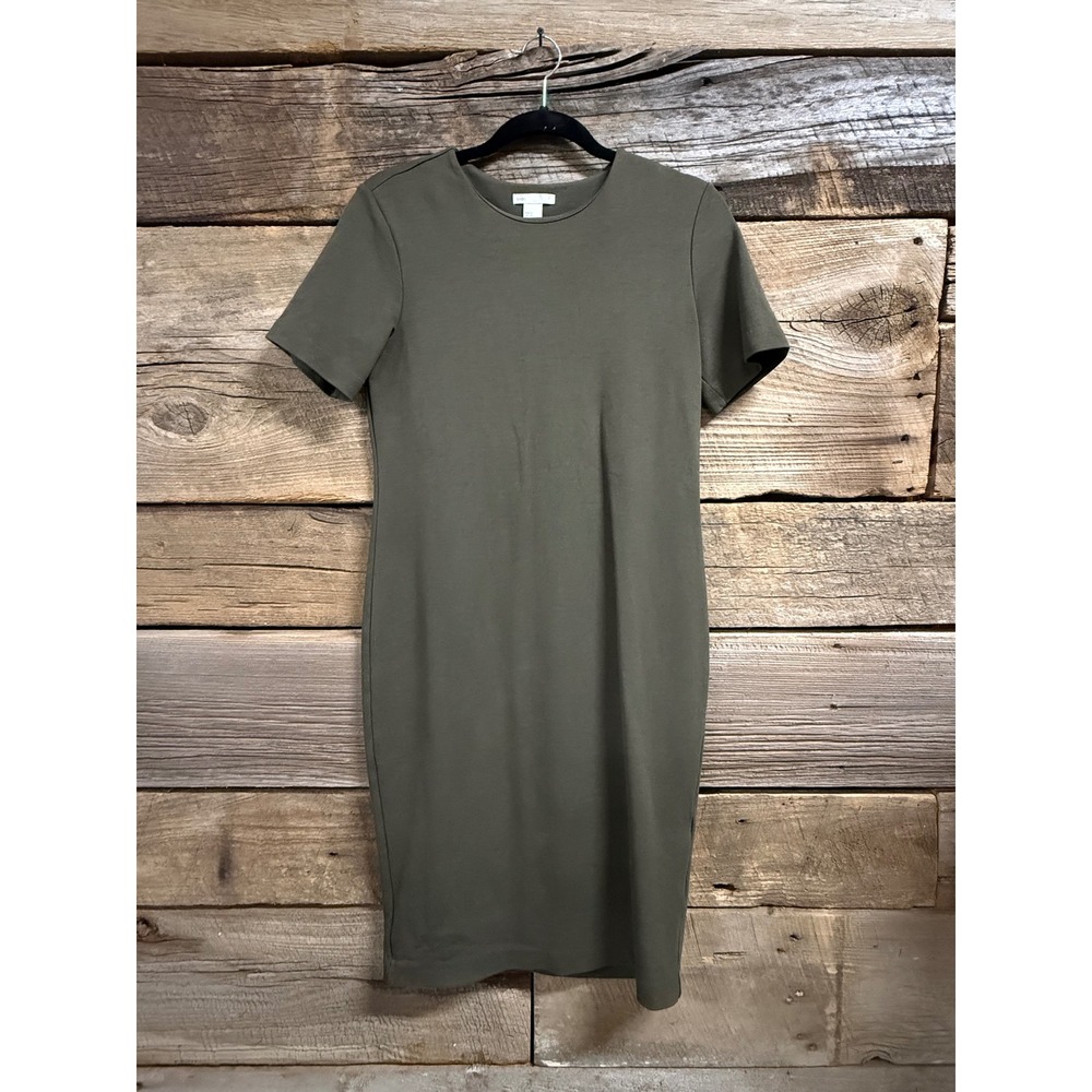 HM Basic Olive Green Short Sleeve Sheath T-Shirt Dress Medium